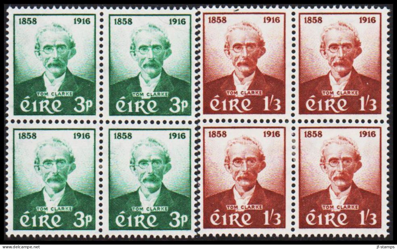 1958. EIRE.  Thomas J. Clarke Complete Set In 4-blocks With 2 Stamps Never Hinged And 2 S... (Michel 136-137) - JF542265 - Neufs