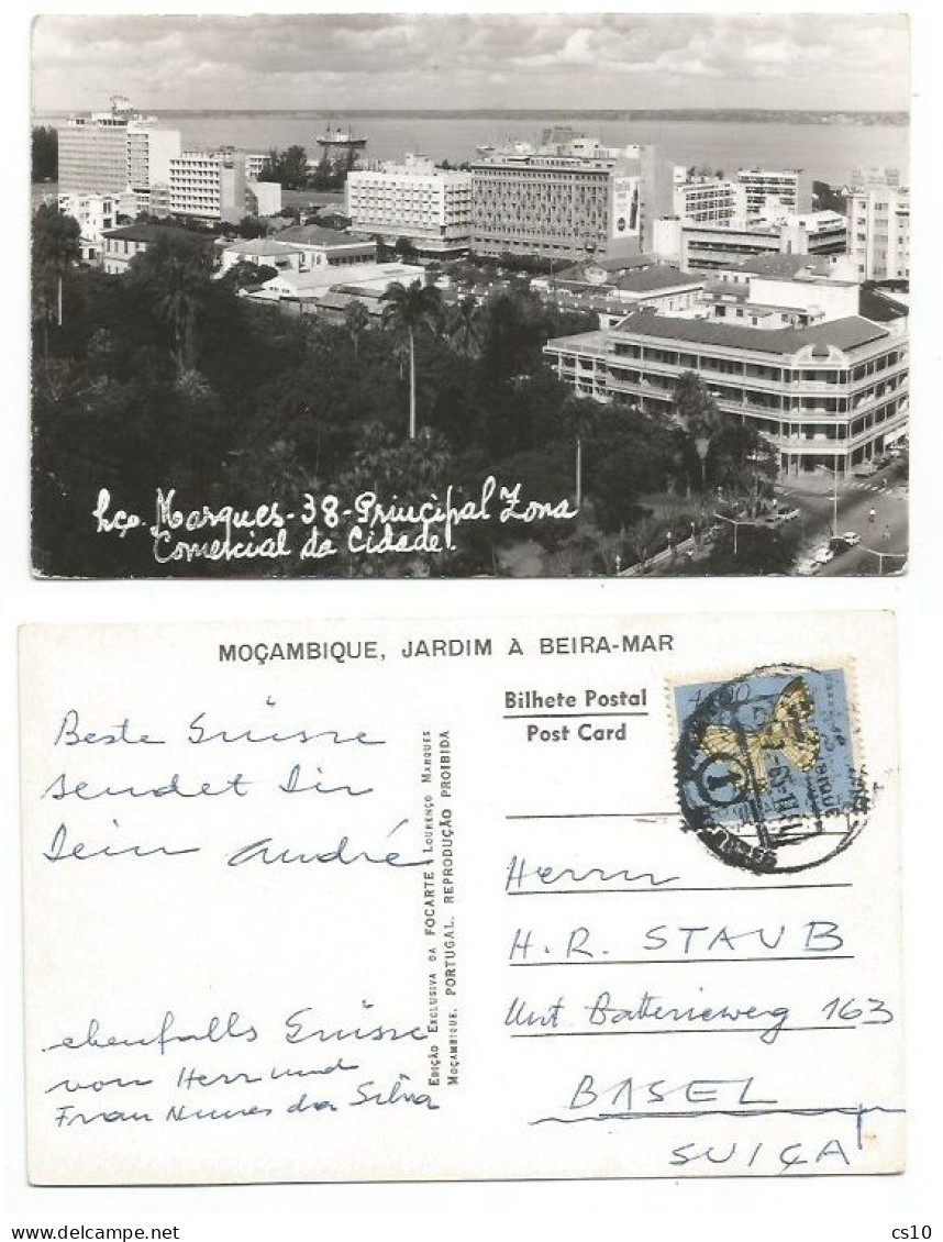 Mocambique L.co Marques Jardim Beira Mar #38 Principal Zona Comercial Da Cidade B/w Pcard 21jul1965 To Suisse - Mozambique