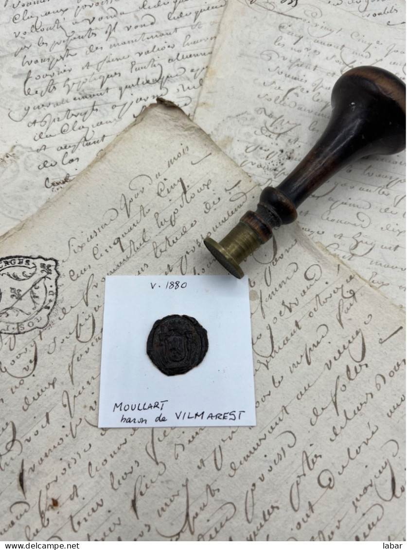 CACHET CIRE ANCIEN - Sigillographie - SCEAUX - WAX SEAL - 1880 MOULLART Baron De VILMAREST - Seals