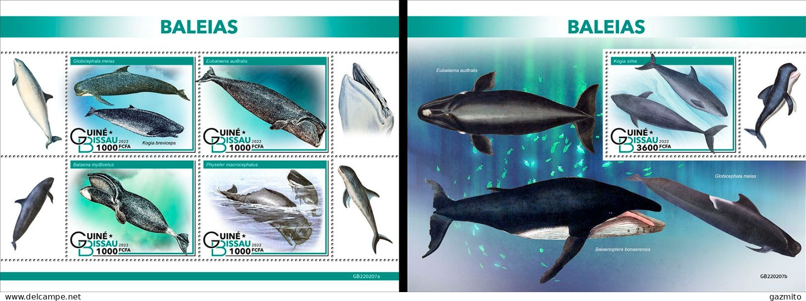 Guinea Bissau 2022, Animals, Whales, 4val In BF+BF - Whales