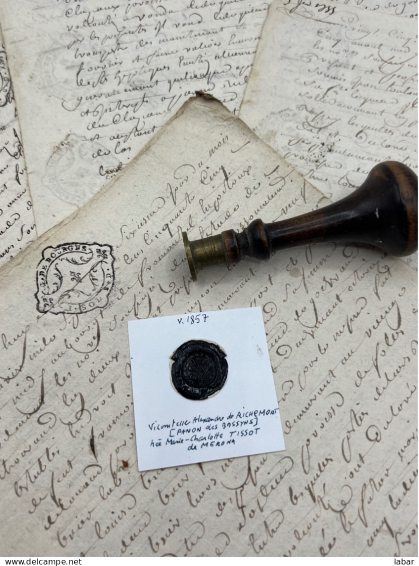 CACHET CIRE ANCIEN - Sigillographie - SCEAUX - WAX SEAL - V 1857 Vicomtesse Alexandre De RICHEMONT PANON DES BASSYNS - Seals