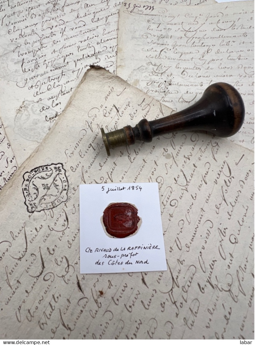 CACHET CIRE ANCIEN - Sigillographie - SCEAUX - WAX SEAL - 5 Juillet 1854 Comte RIVAUD De La RAFFINIÈRE Sous Préfet - Cachets