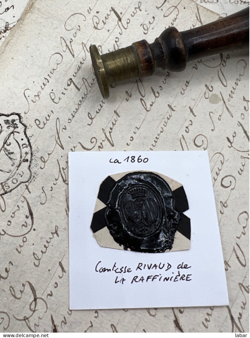 CACHET CIRE ANCIEN - Sigillographie - SCEAUX - WAX SEAL - Ca 1860 Comtesse RIVAUD De La RAFFINIÈRE - Cachets