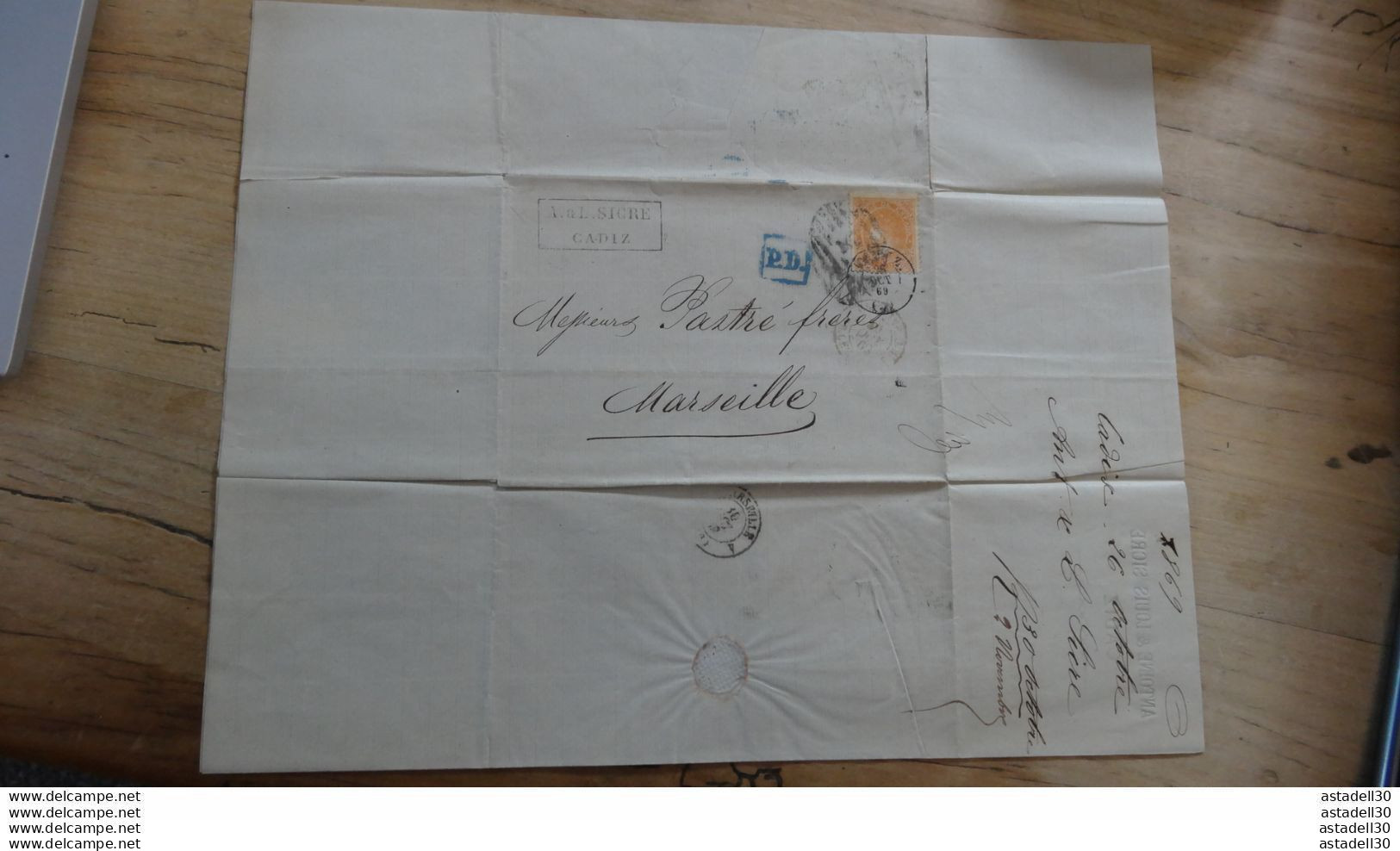 ESPAGNE : Lettre De 1869 Postée De CADIZ Pour MARSEILLE  .....E-26 - Cartas & Documentos