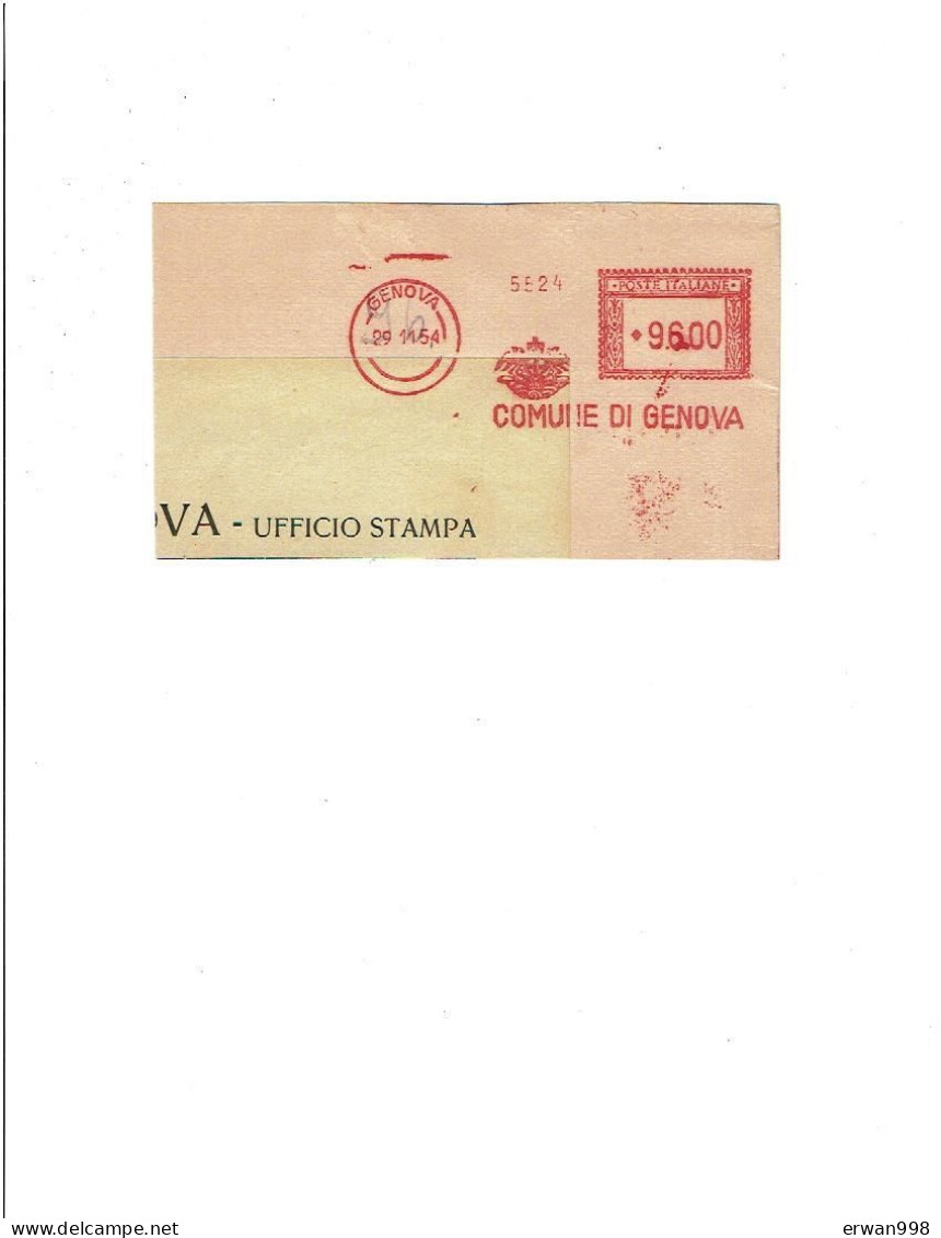 ITALIE EMA Rouge  Du 28/11/1954 Comune De GENOVA Blason 988 - Máquinas Franqueo (EMA)