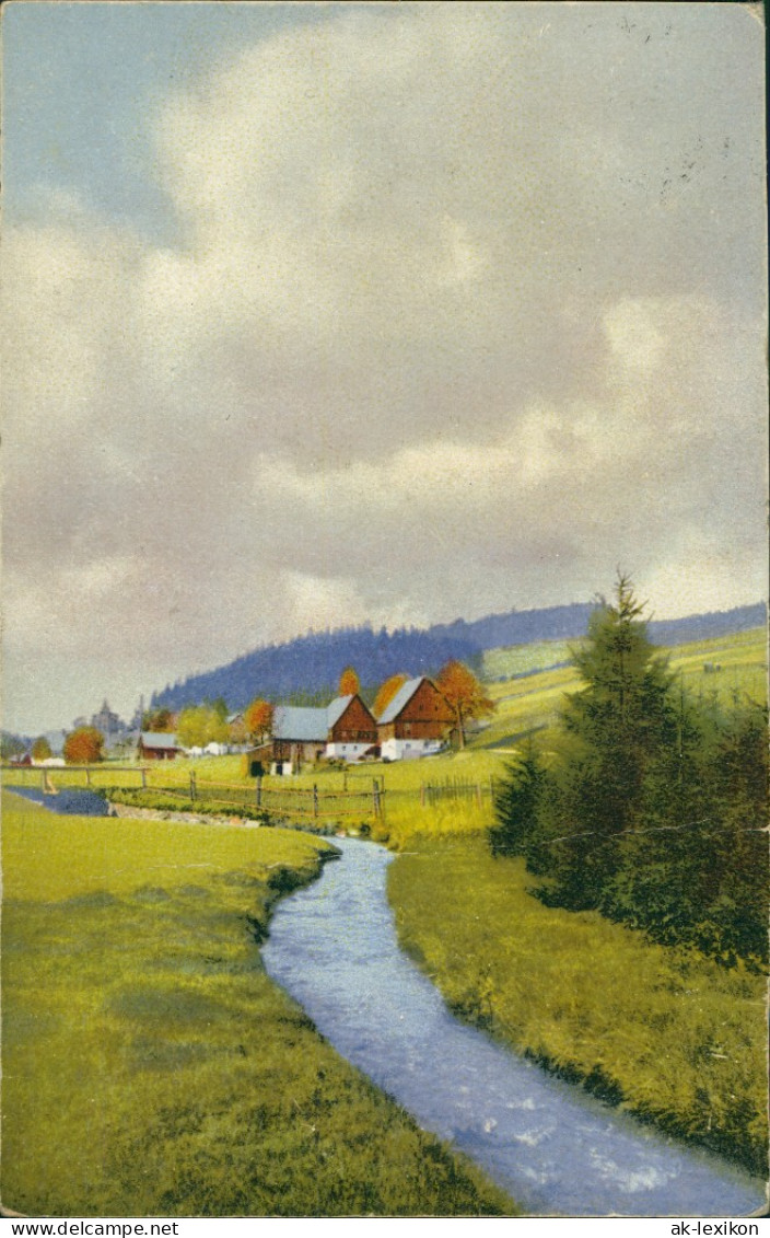 Ansichtskarte Rehefeld-Altenberg (Erzgebirge) Flusspartie Stadt 1918  - Rehefeld
