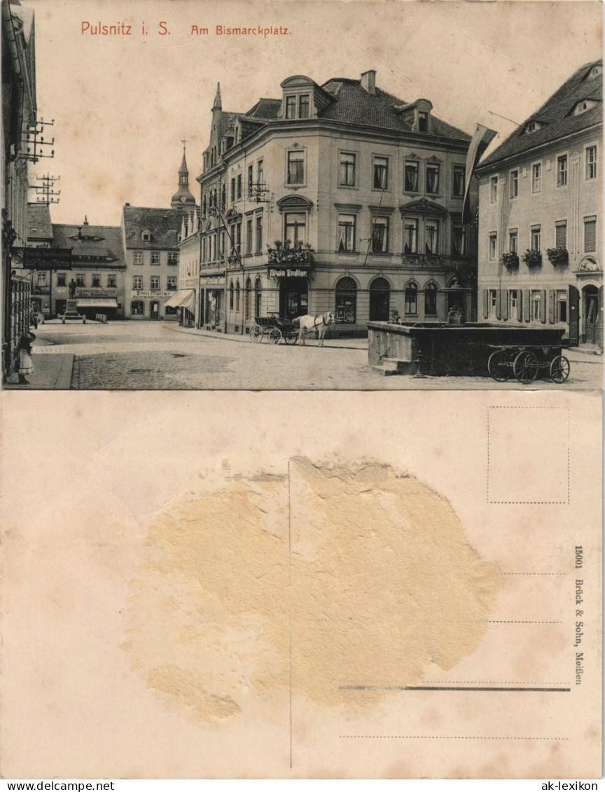 Ansichtskarte Pulsnitz Połčnica Bismarckplatz 1913 - Pulsnitz