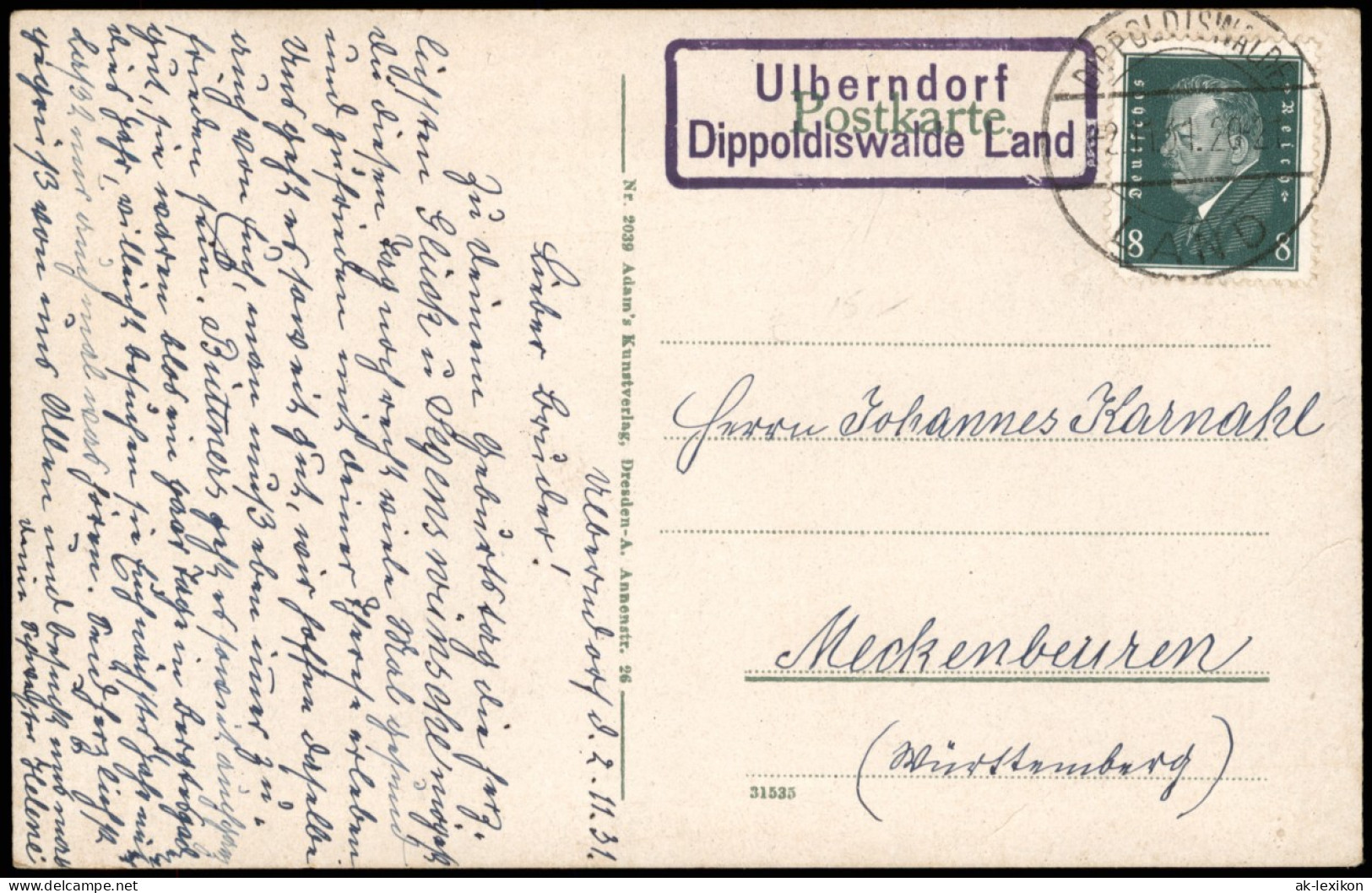 Paulsdorf-Dippoldiswalde Gasthof 1931  Gel. Landpoststempel Ulberndorf - Dippoldiswalde