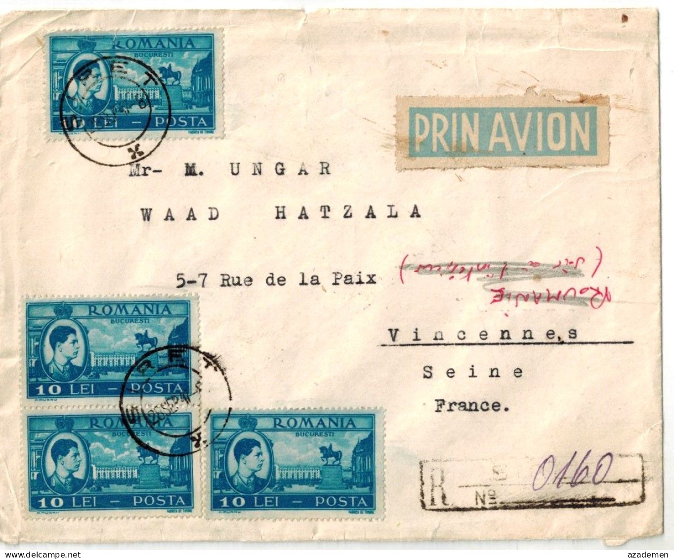 SIRET  Lettre Recommmandée Par Avion Pour La France, 1947. - Briefe U. Dokumente