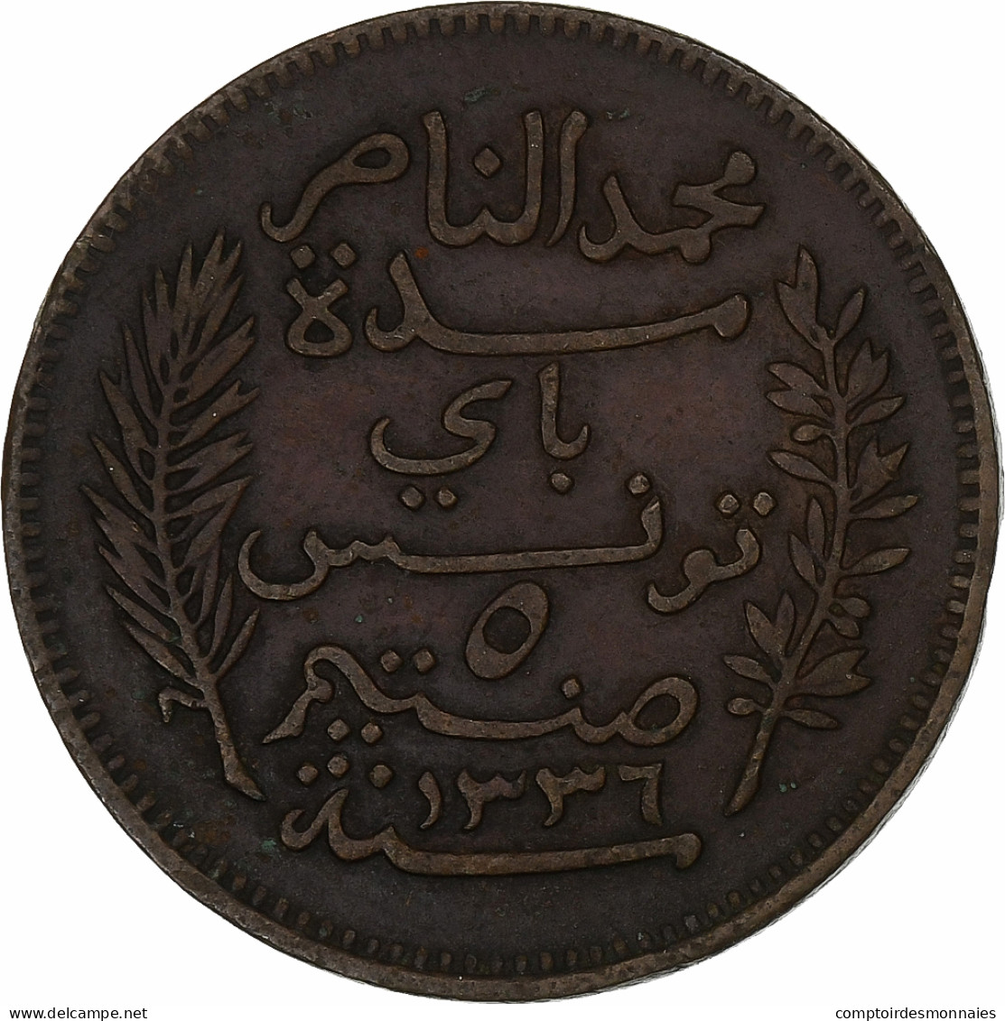 Tunisie, Muhammad Al-Nasir Bey, 5 Centimes, 1917, Paris, Bronze, TTB, KM:235 - Tunisia