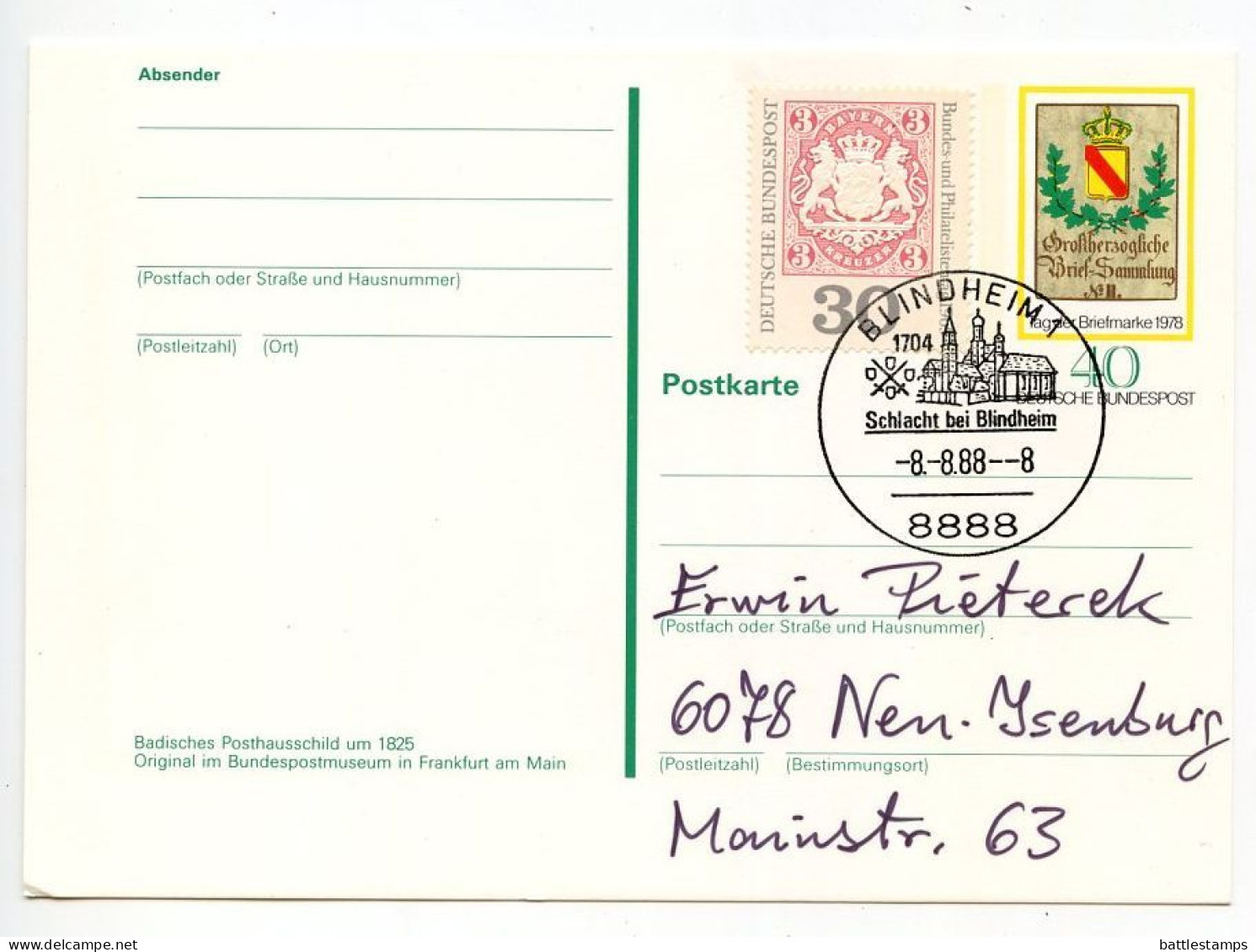 Germany, West 1988 5 Different Postal Cards With Blindheim -8.-8.88-8 Date, 8888 Postcode Postmarks - Bildpostkarten - Gebraucht