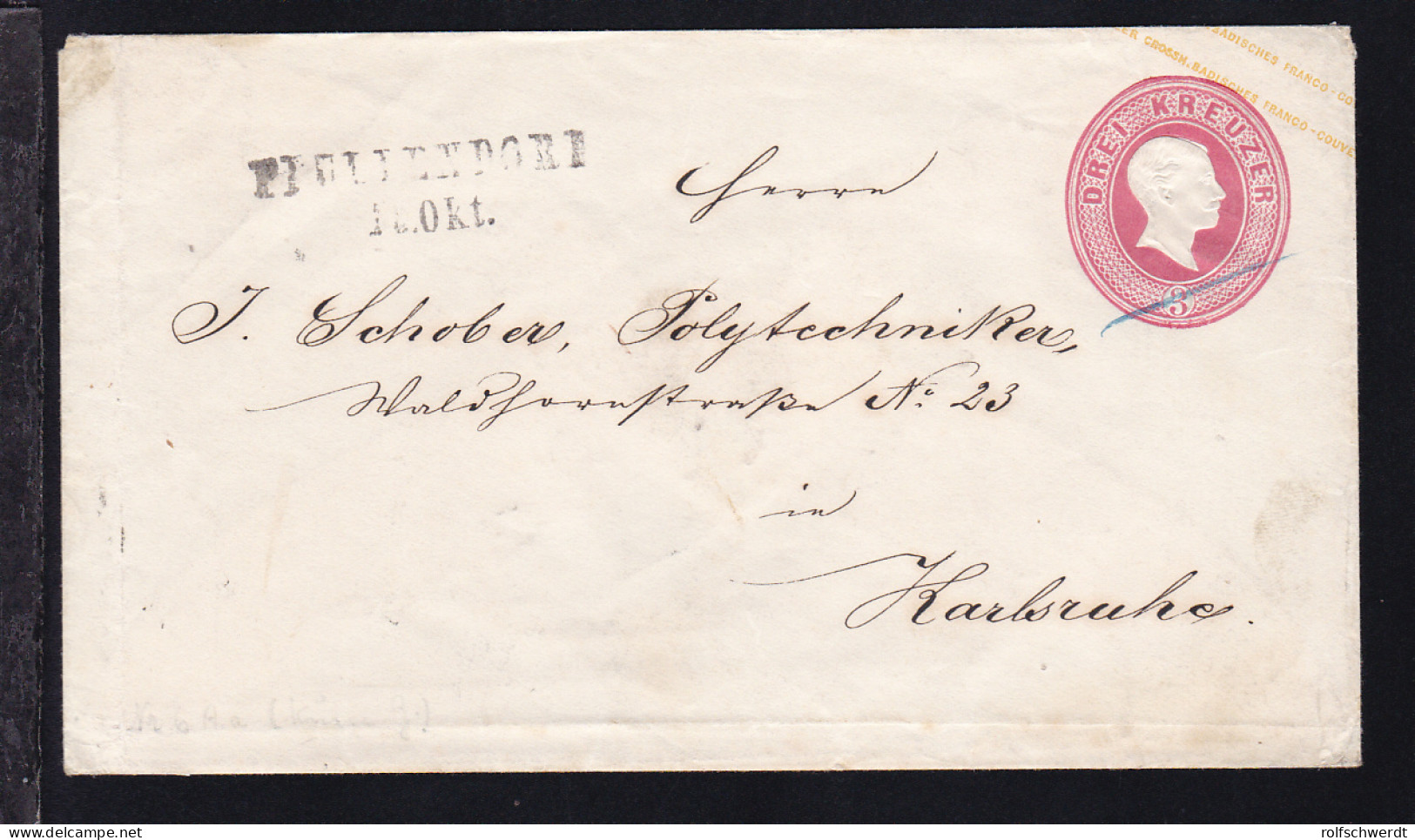 Großherzog Friedrich 3 Kr. Mit L2 PFULLENDORF 10 Okt Nach Karlsruhe - Other & Unclassified