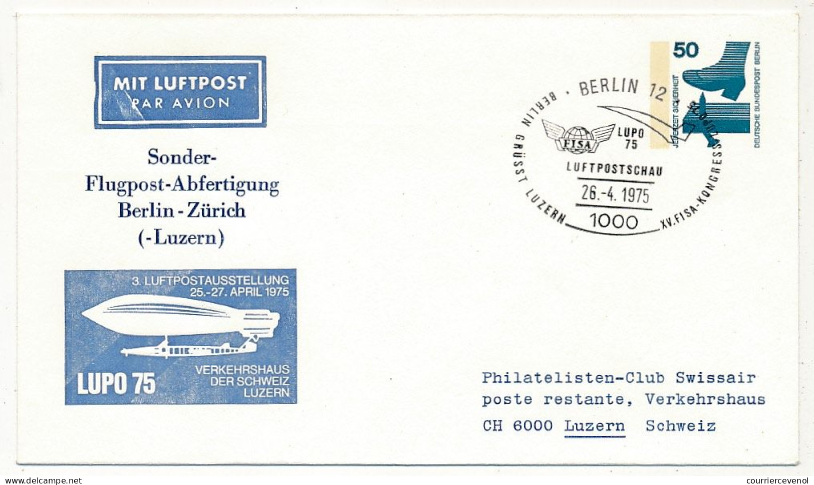 RFA - PU 58 D 2/03 B "Lupo 75", Pass. SSt, Seltene Variante ! - Entier LUPO 75 Oblitération Spéciale 26/4/1975 - Enveloppes - Oblitérées