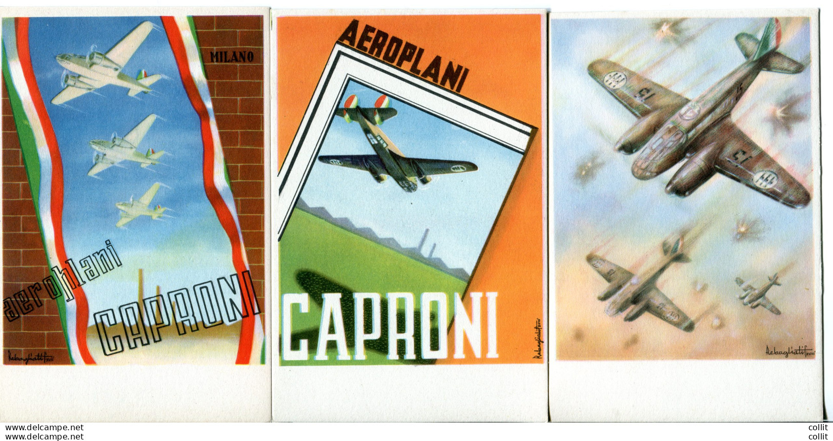 Aeroplani Caproni - Serie Di Cinque Cartoline Disegnate Da F. Rebaglia - Poststempel (Flugzeuge)