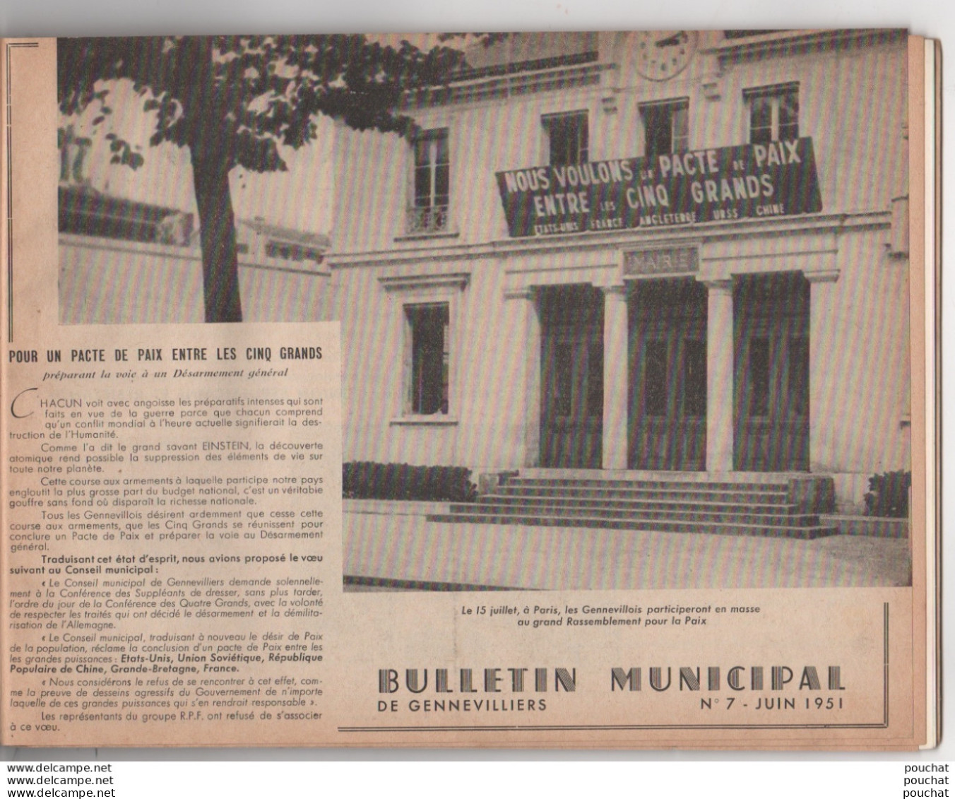 92) VILLE DE GENNEVILLIERS - BULLETIN MUNICIPAL DE 1947 A 1952 - AMENAGEMENTS , ASSOCIATIONS , POLITIQUE - (18 SCANS)