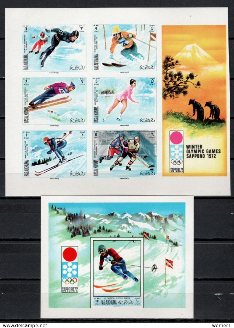 Ras Al Khaima 1970 Olympic Games Sapporo Block Of 6 + S/s Imperf. MNH - Winter 1972: Sapporo