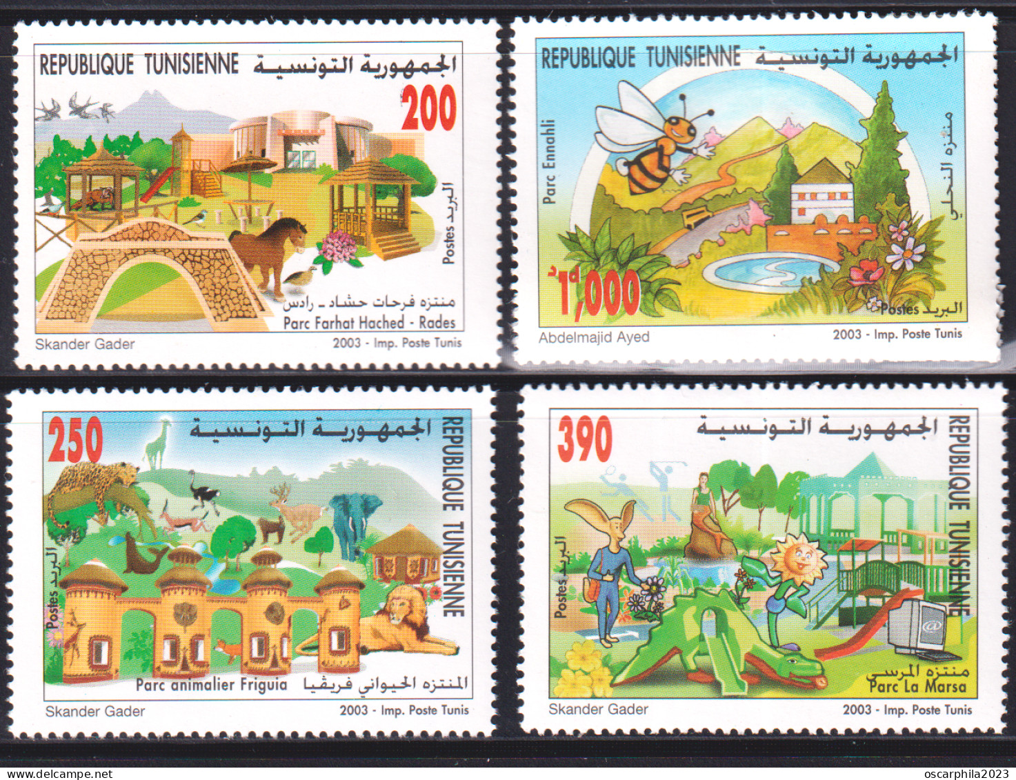 2003-Tunisie / Y&T 1483 -- 1486 - Les Parcs En Tunisie Faune ; Série Compléte - 4V / MNH***** + Prospectus - Olifanten