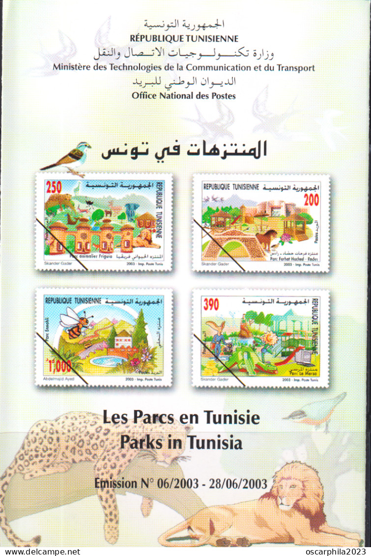 2003-Tunisie / Y&T 1483 -- 1486 - Les Parcs En Tunisie Faune ; Série Compléte - 4V / MNH***** + Prospectus - Olifanten