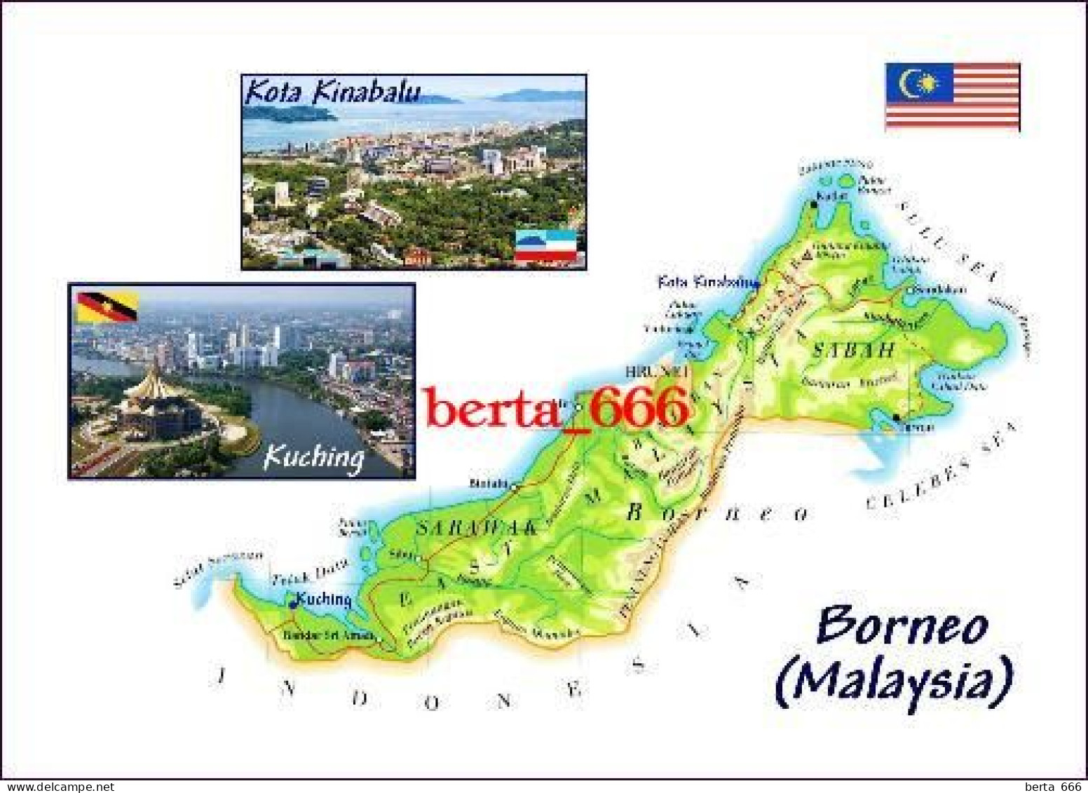 Borneo Malaysia Map New Postcard * Carte Geographique * Landkarte - Malesia