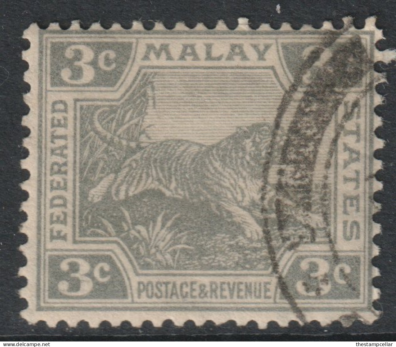 Malaya Federated States FMS Scott 53 - SG56, 1922 Leaping Tiger 3c Grey Used - Federated Malay States