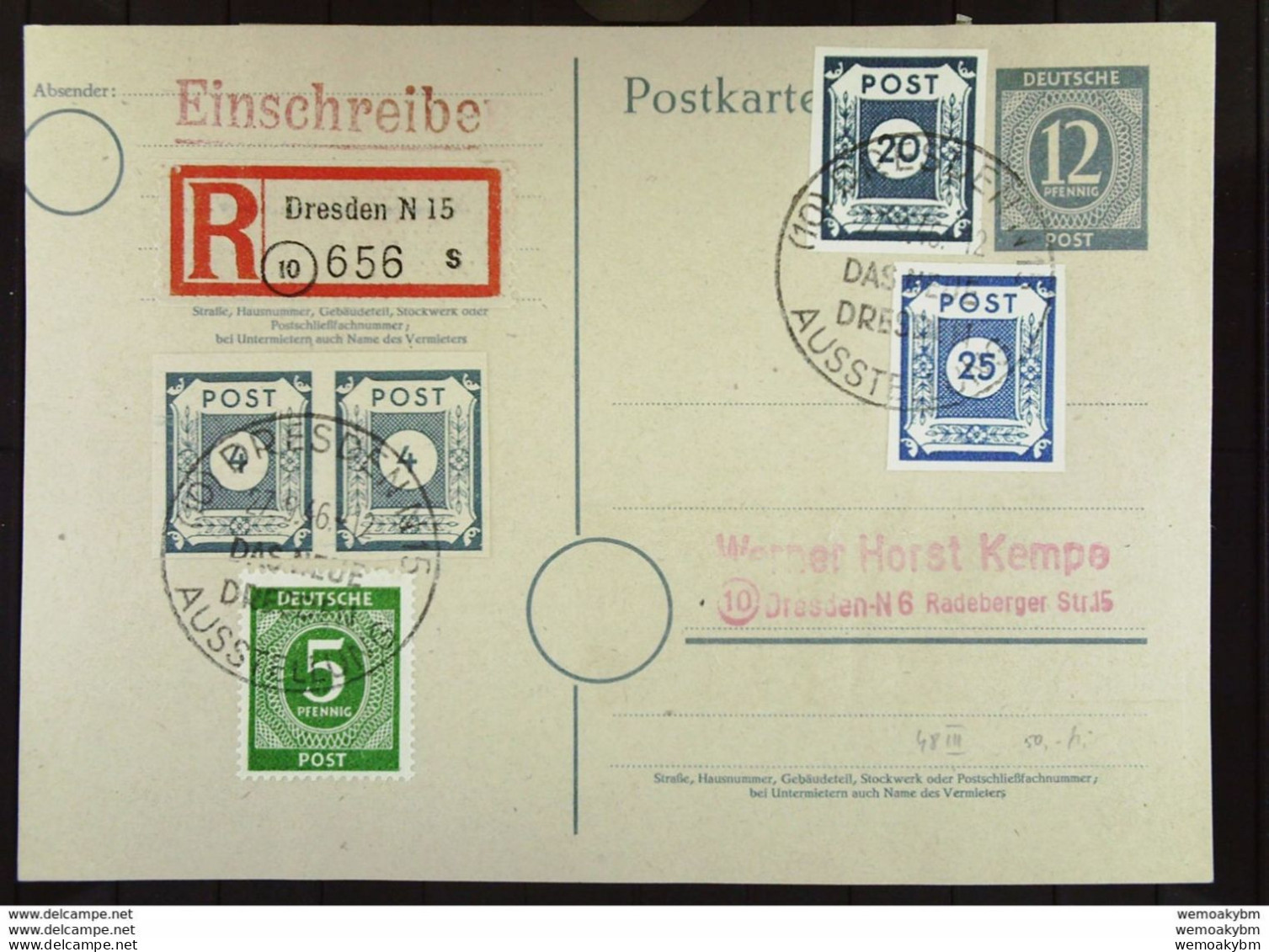 SBZ: Gs-R-Karte (10) DRESDEN N15 27.9.46-12 (SSt.) - RZ Mit PLZ 656 "s" Portogenaue Sammel-Kte - Entiers Postaux