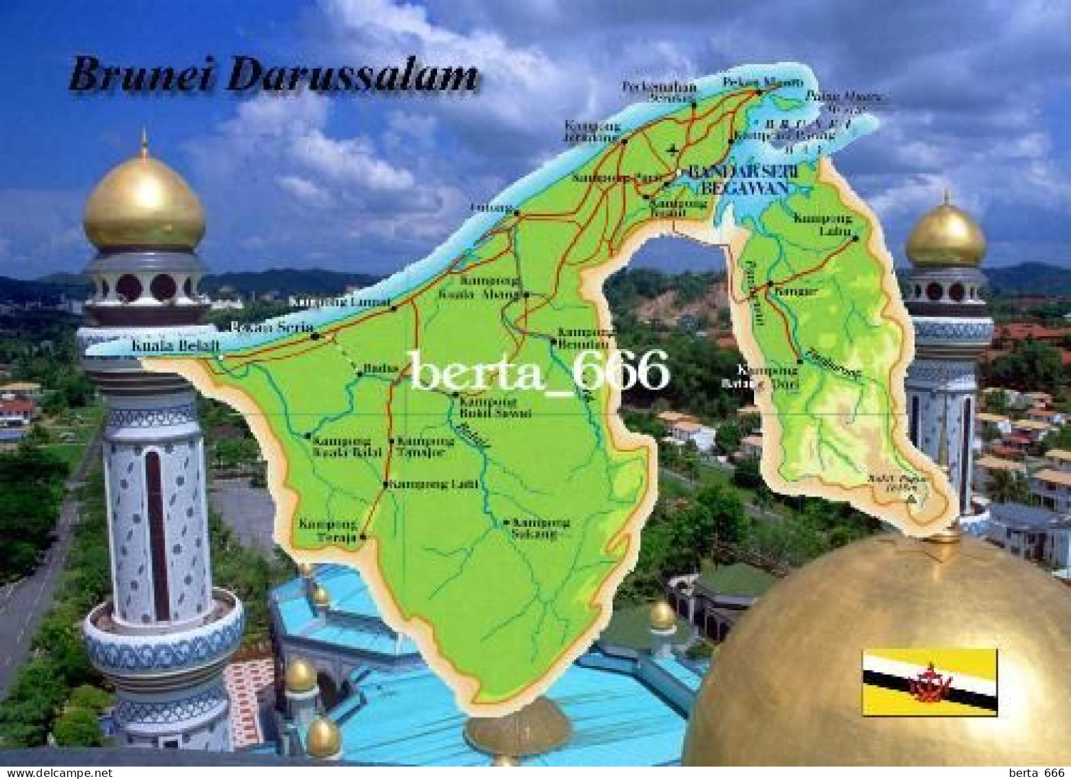 Brunei Country Map New Postcard * Carte Geographique * Landkarte - Brunei