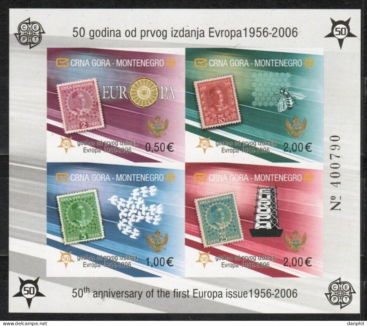 MONTENEGRO 2006 BLOCK 2B ** UNGEZ. ANNIVERSARY BLOCK 50 YEARS C.E.P.T. EUROPE BRANDS - European Community