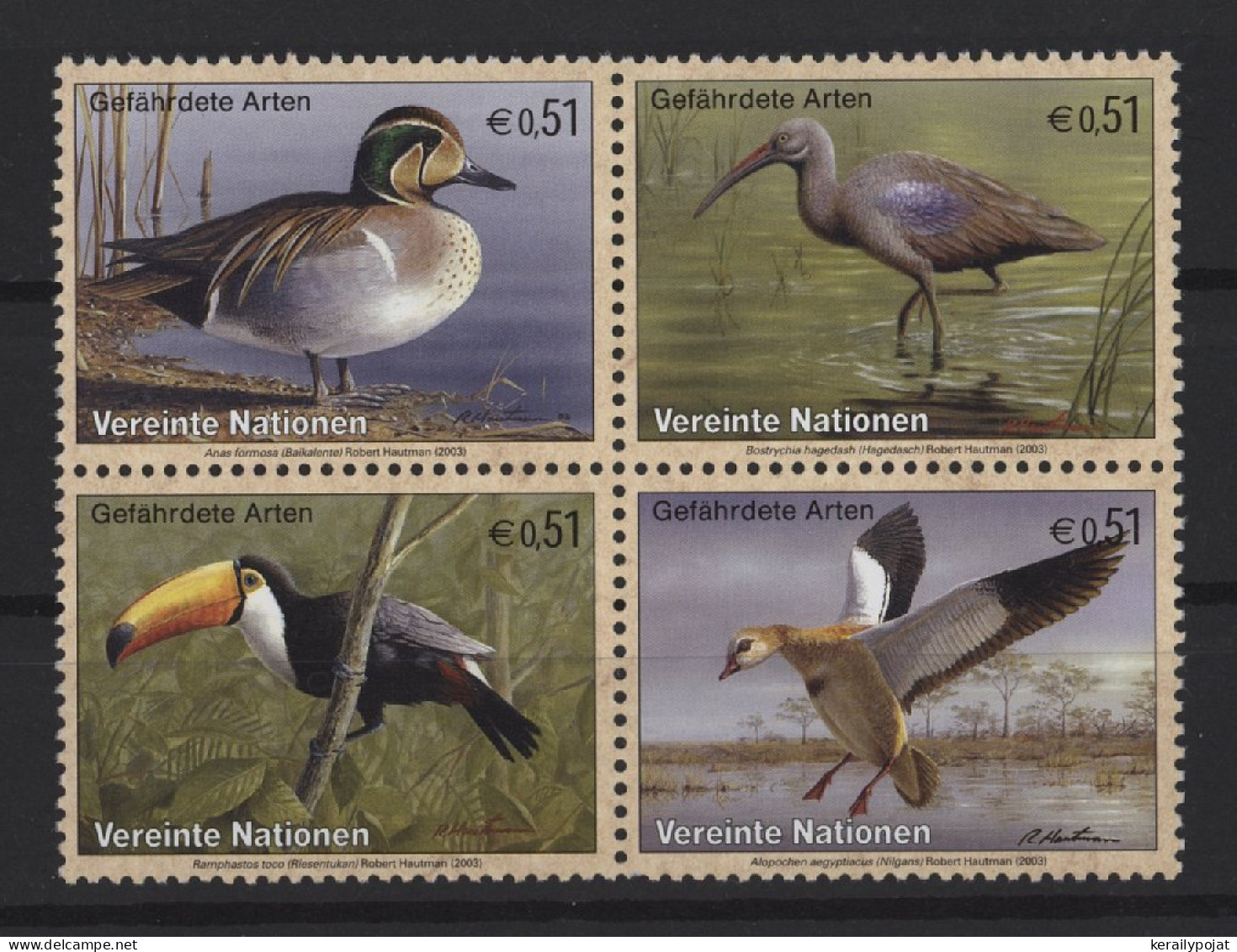 Austria (UN Vienna) - 2003 Birds Block Of Four MNH__(TH-27268) - Blocks & Kleinbögen