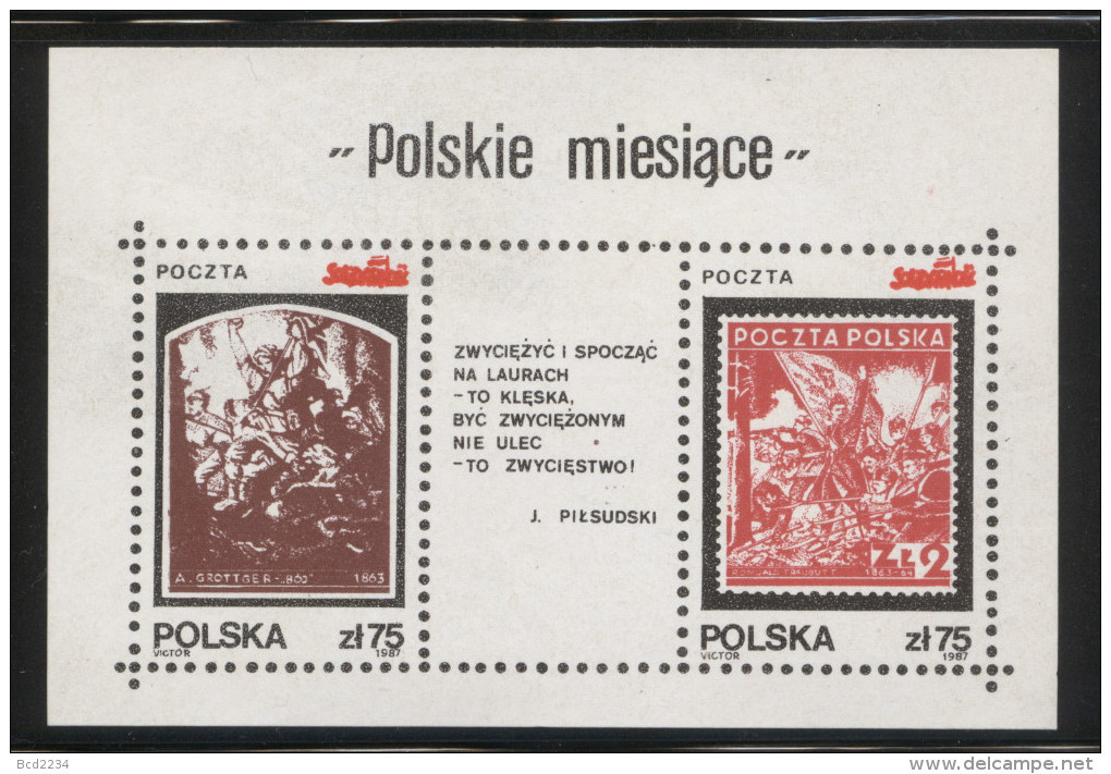 POLAND SOLIDARITY SOLIDARNOSC 1987 POLISH MONTHS JANUARY INSURRECTION MS STAMPS ON STAMPS MILITARIA GROTTGER - Solidarnosc Labels