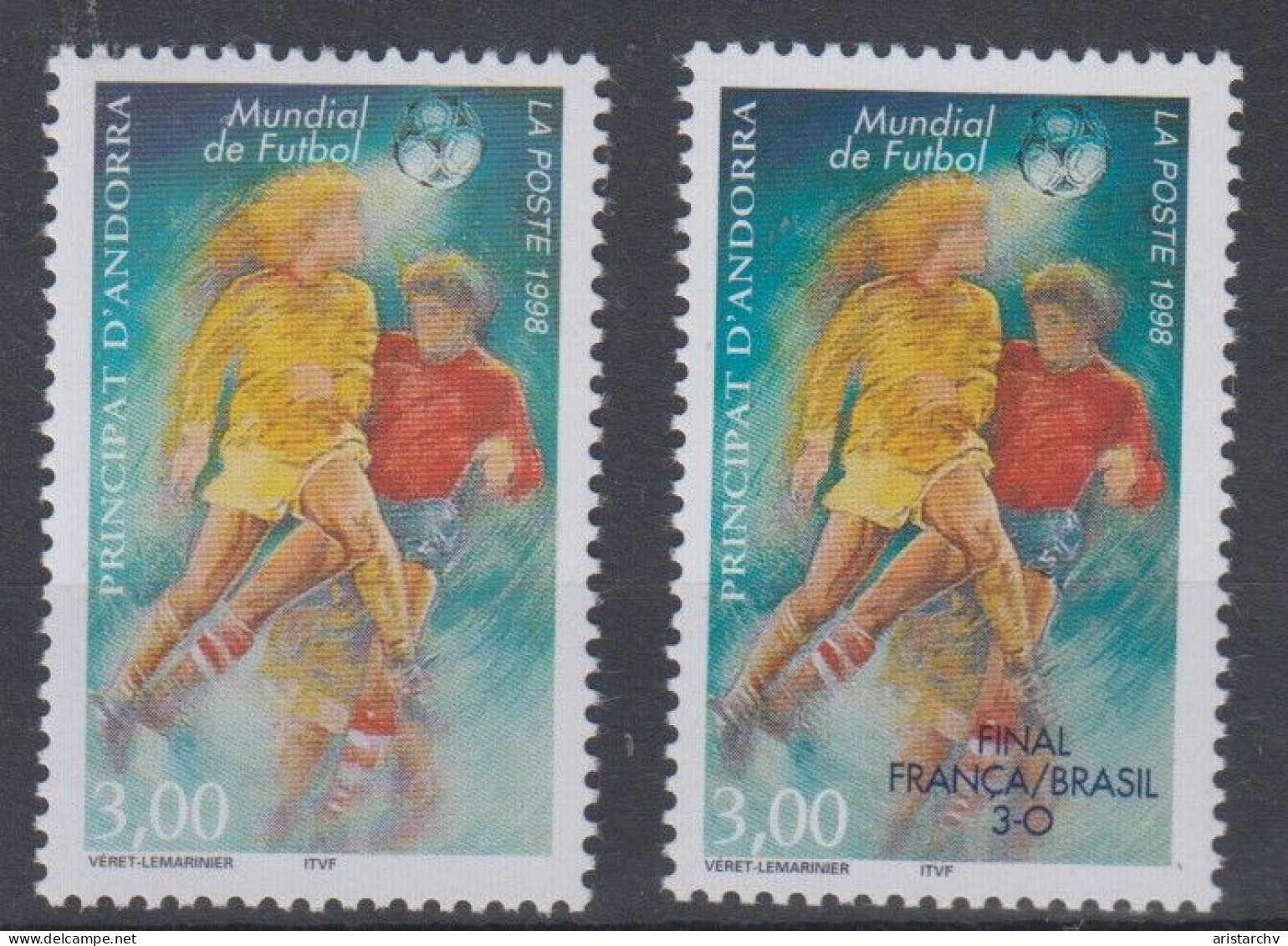 ANDORRA 1998 FOOTBALL WORLD CUP 2 STAMPS 1 OVERPRINT - 1998 – France