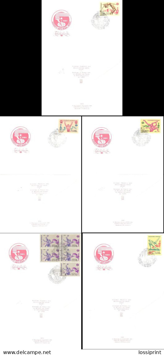 Soviet Union:Russia:USSR:FDC Covers Serie International Competitions, Sport, Gymnastic, Wrestling, Jumping, 1984 - FDC