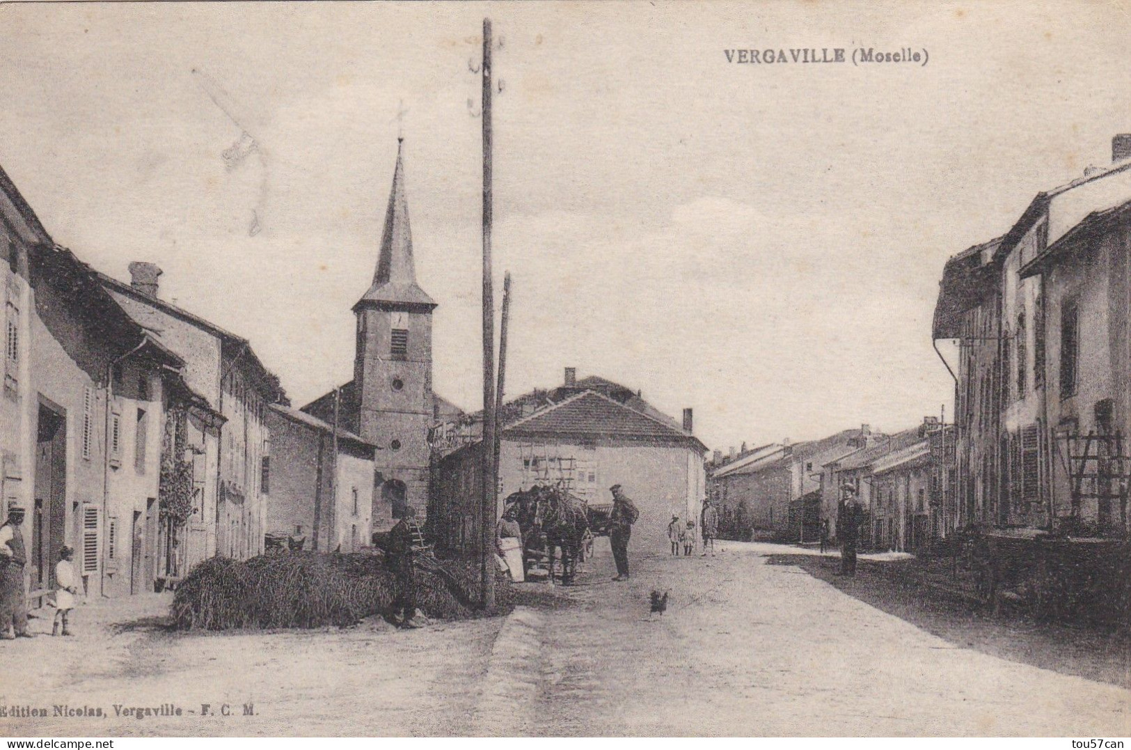 VERGAVILLE  -  DIEUZE  -  MOSELLE  -  (57)   -   RARE  CPA  ANIMEE  -  VUE  DU  VILLAGE. - Dieuze