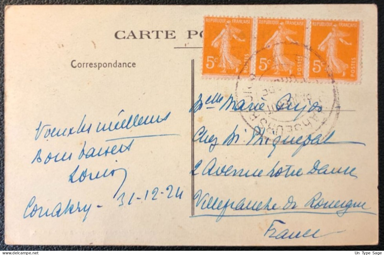 France, Divers Sur CPA (AOF, Guinée) - Cachet Des CHARGEURS REUNIS - 31.12.1924 - (A289) - Maritime Post