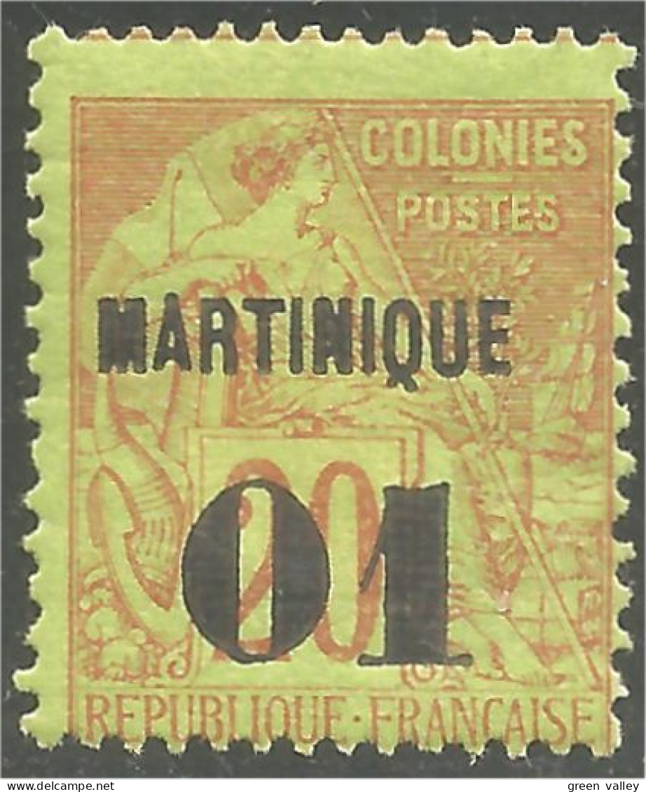 381 Martinique 1888 Colonies Françaises Surchargé 01 Sur 20c Brique Vert MH * Neuf (f3-MAR-11a) - Other & Unclassified