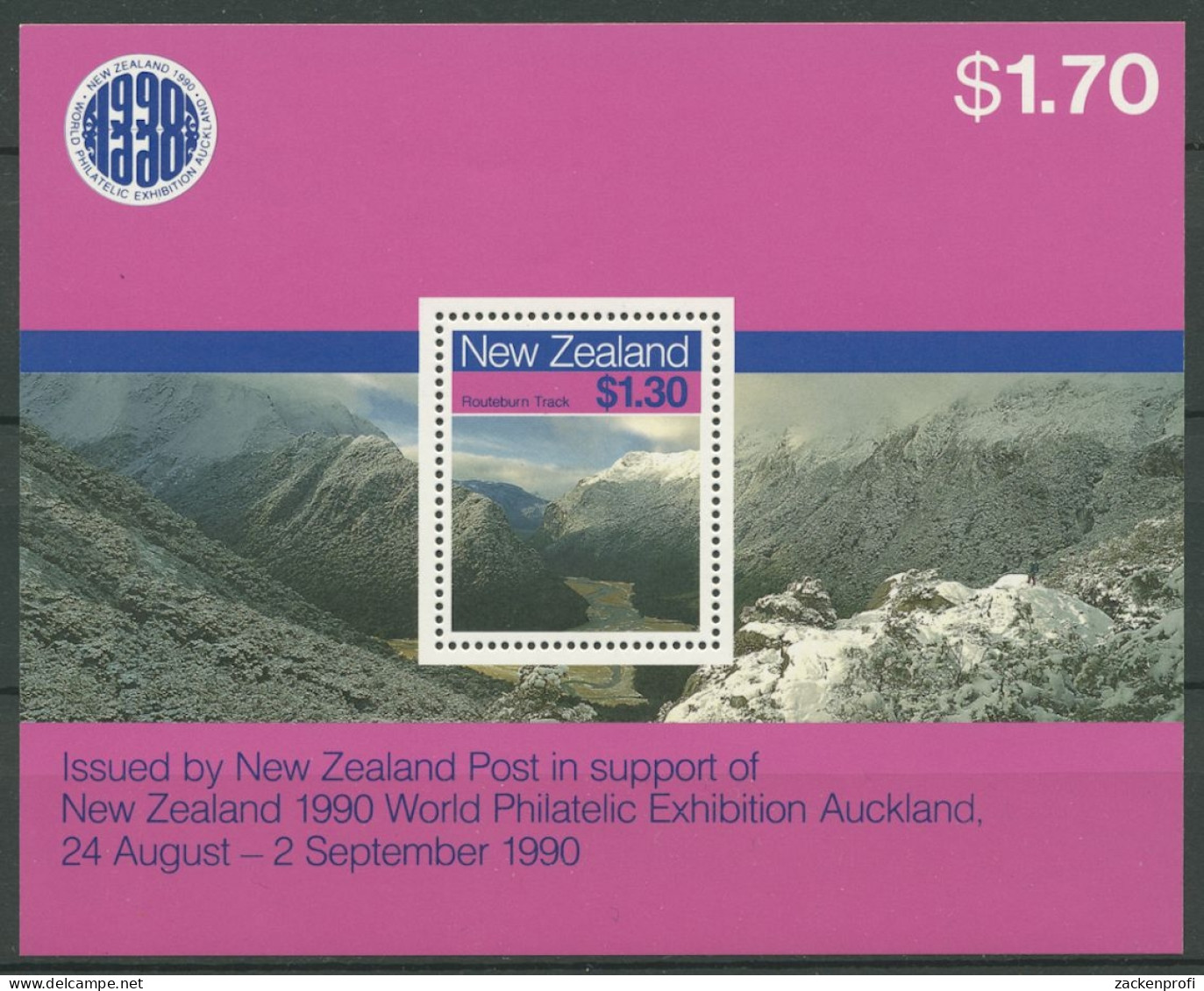 Neuseeland 1988 Wanderwege Berge Felsen Block 15 Postfrisch (C25625) - Blokken & Velletjes