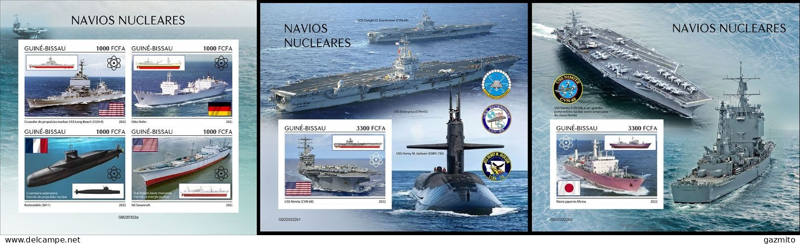 Guinea Bissau 2022, Nuclear Ships, Submarines, 4val In BF+BF IMPERFORATED - Sous-marins