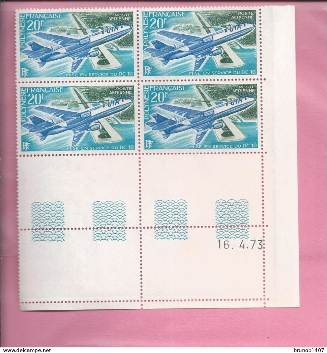 POLYNESIE  POSTE AERIENNE Blocs De 4  Timbres Coin Date16 4 1973 Mise En Service Du Dc 10  20FR   RARE - Nuovi