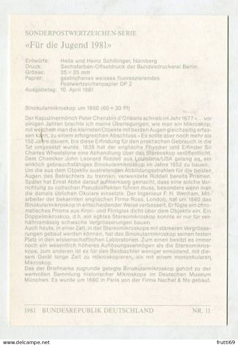 MC 211866 GERMANY - 1981 - Für Die Jugend - Binokularmikroskop Um 1860 - 1981-2000