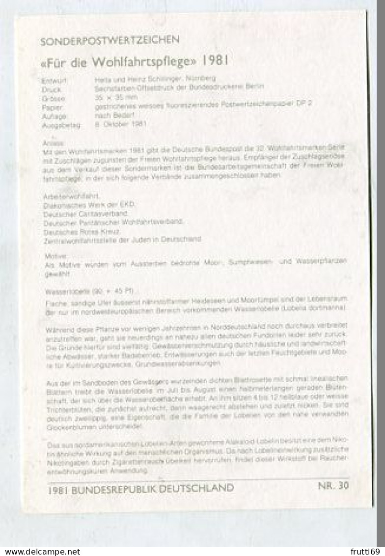 MC 211882 GERMANY - 1981 - Für Die Wohlfahrtspflege - Wasserlobelie - 1981-2000