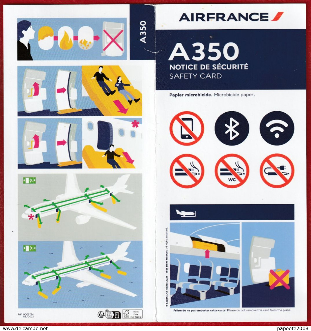 Air France/ Airbus A350 - 08 / 2022 - Consignes De Sécurité / Safety Card - Safety Cards