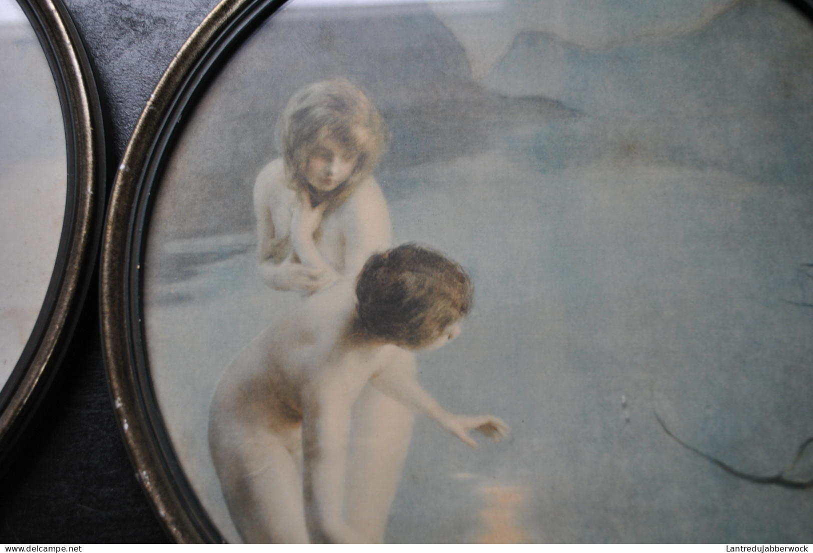 Paires d'anciennes reproductions Les pêcheuses de lune & Matin de septembre de Paul Chabas Symbolisme Art Nouveau RARE