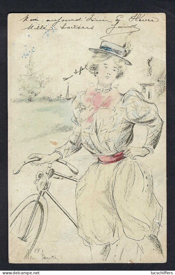 Henri Boutet - A Bicyclette - Art Nouveau - 2 Scans - Boutet