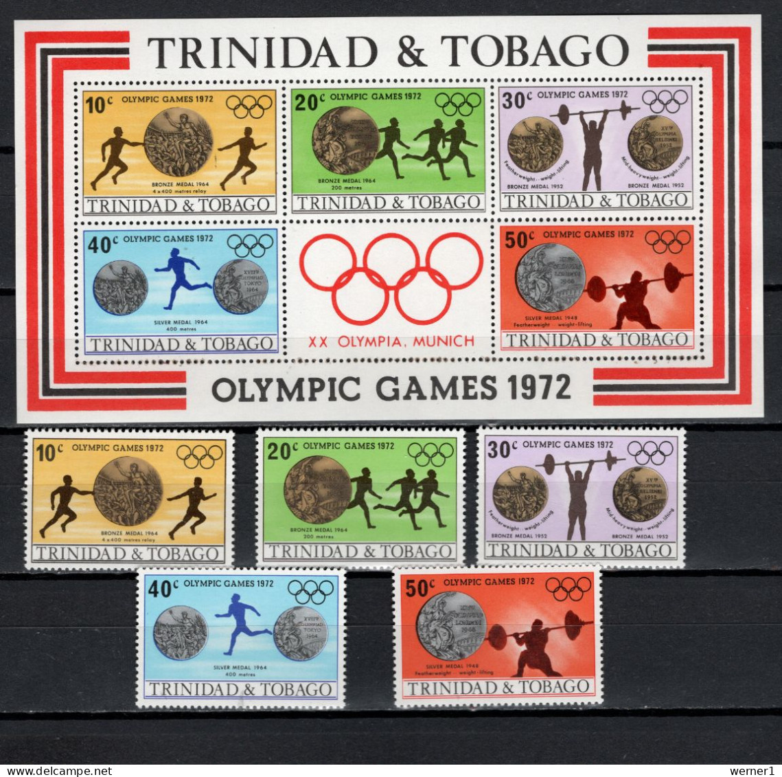 Trinidad & Tobago 1972 Olympic Games Munich, Weightlifting, Athletics Set Of 5 + S/s MNH - Sommer 1972: München