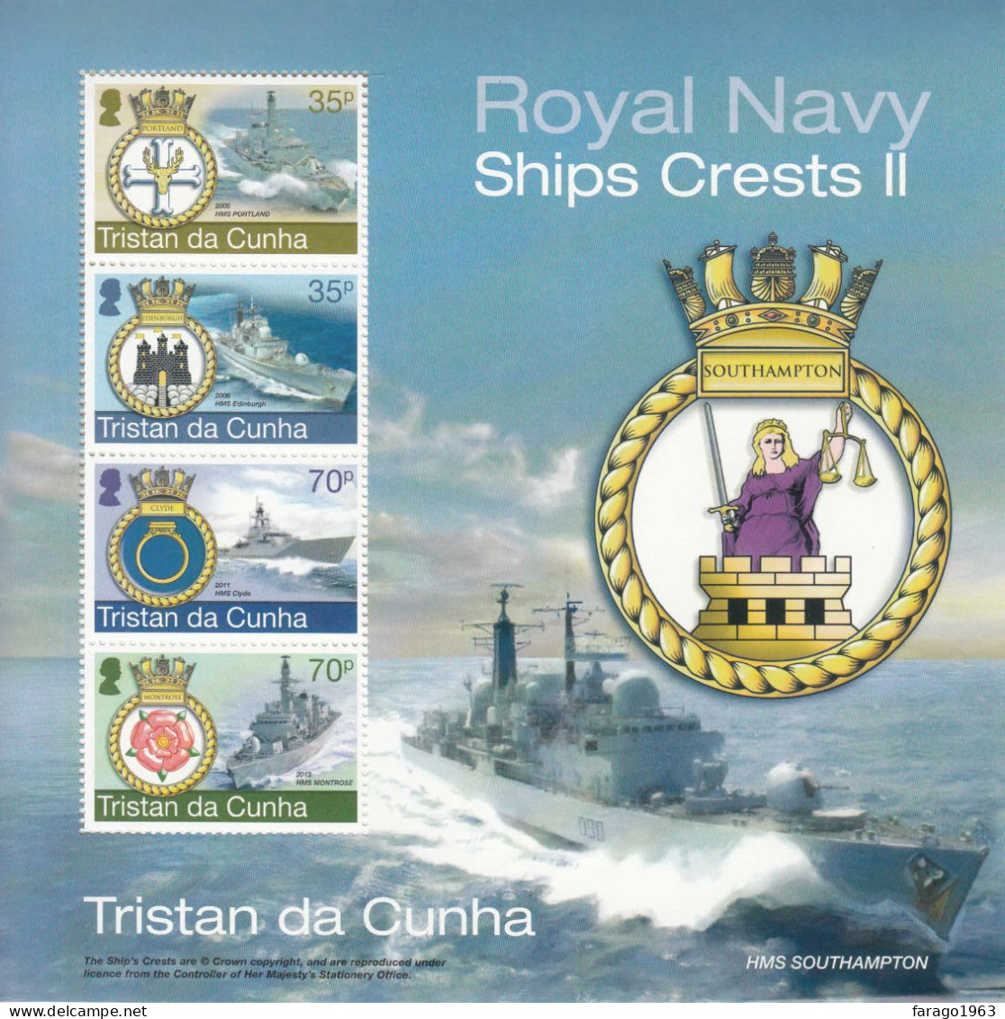 2012 Tristan Da Cunha Royal Navy Ships Crests Military Souvenir Sheet  MNH - Tristan Da Cunha