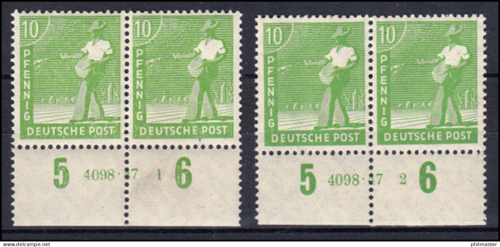 946P Kontrollrat II 10 Pf: Zwei UR-Paare Mit HAN 4098.47 1 Und 2, Set ** - Ungebraucht