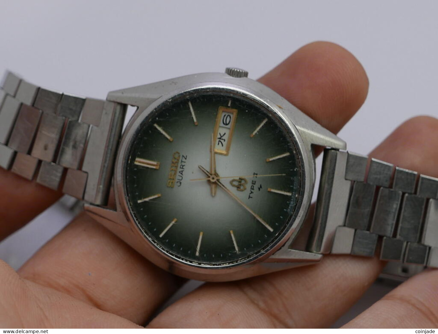 Vintage Seiko Type II 4336 8000 Green Dial Men Quartz Watch Japan Round Shape 36mm - Antike Uhren