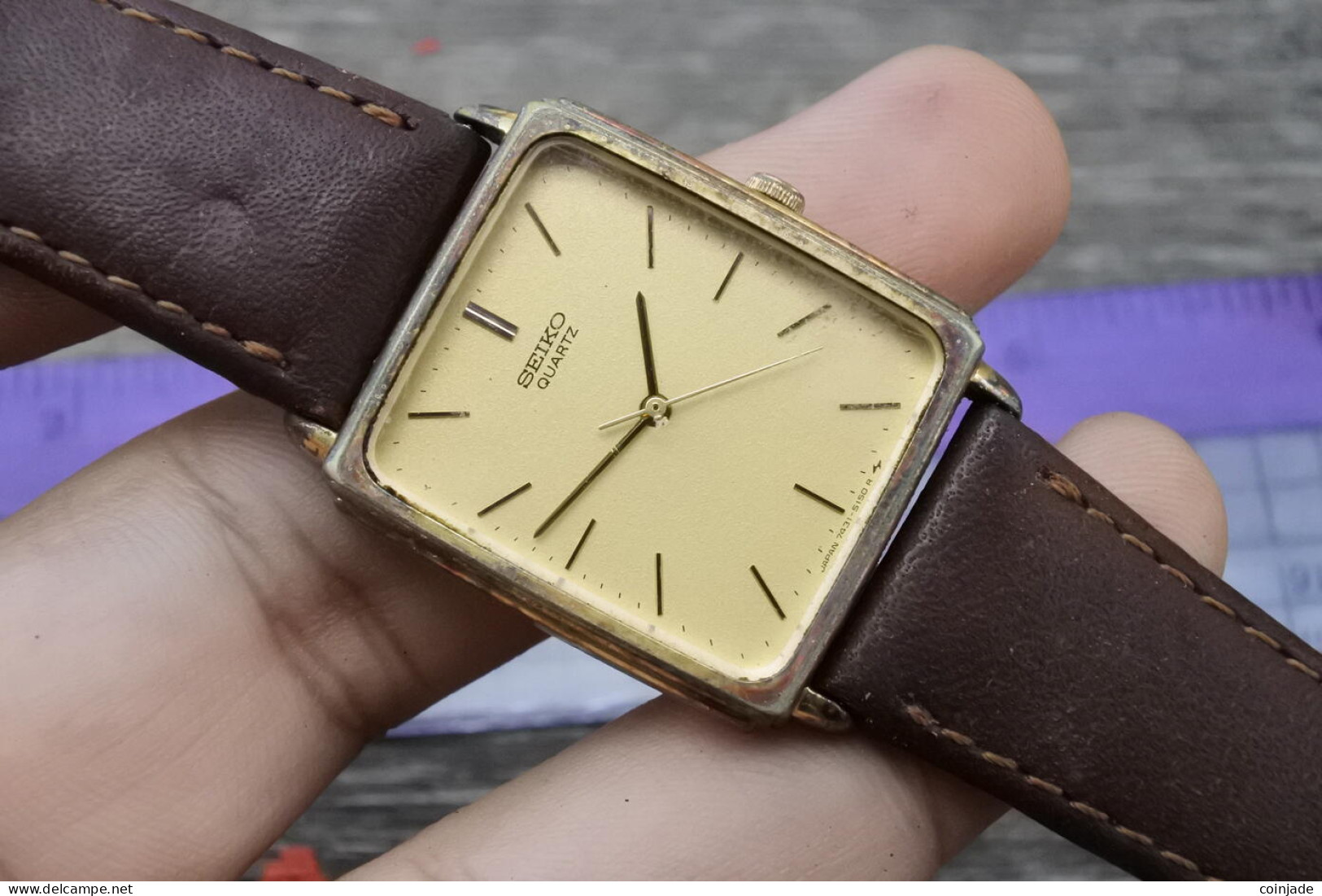 Vintage Seiko Gold Plated 7431 5100 Men Quartz Watch Japan Rectangular Shape27mm - Watches: Old