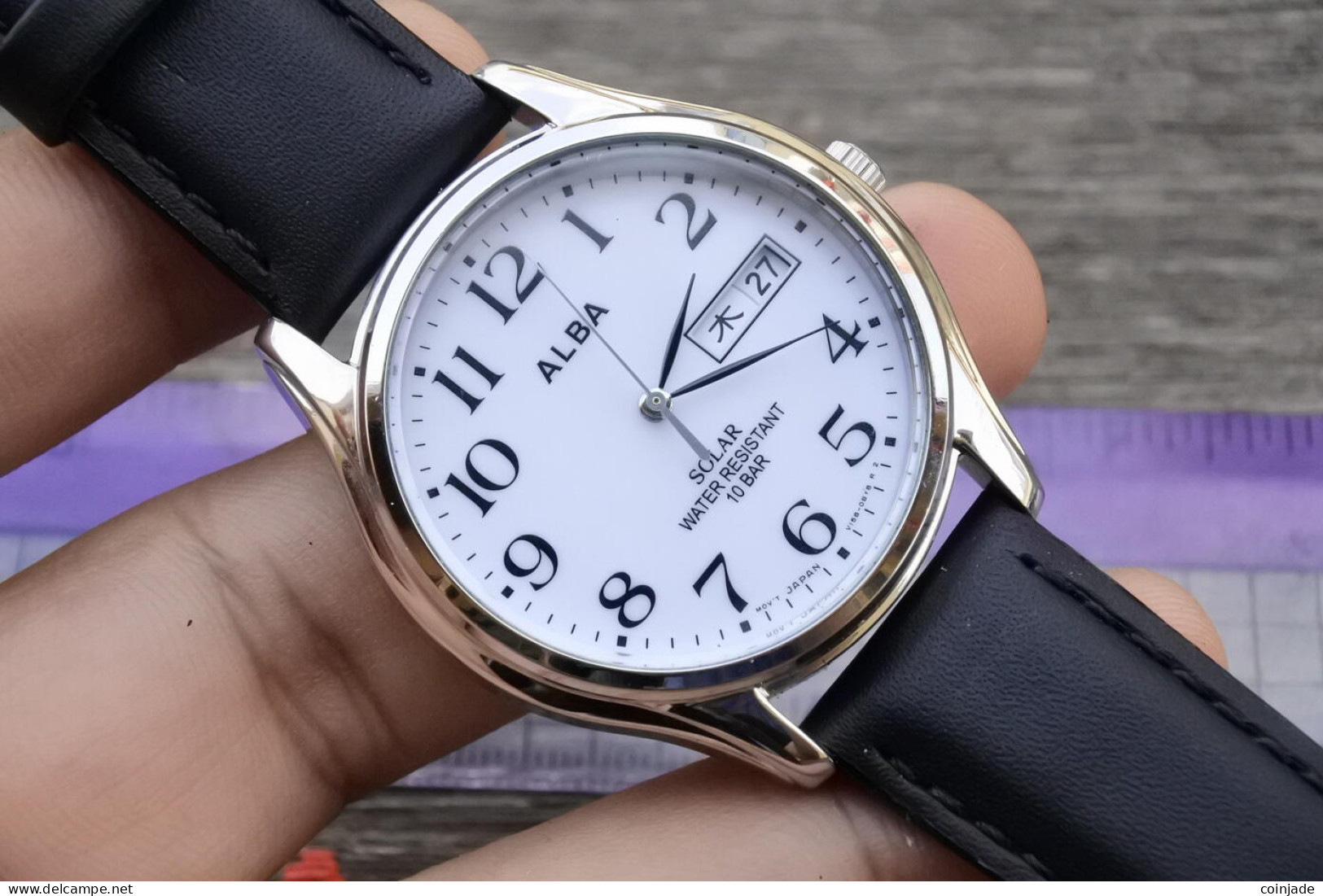 Vintage Alba Solar V158 0AX0 White Dial Men Quartz Watch Japan Round Shape 25mm - Antike Uhren