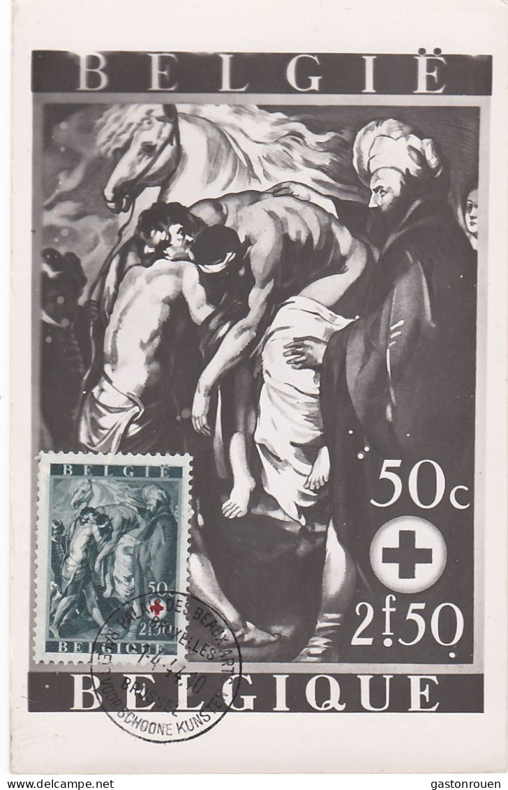 Carte Maximum Belgique 648Tableau Painting Van Dyck Croix Rouge Le Bon Samaritain 1944 - 1934-1951