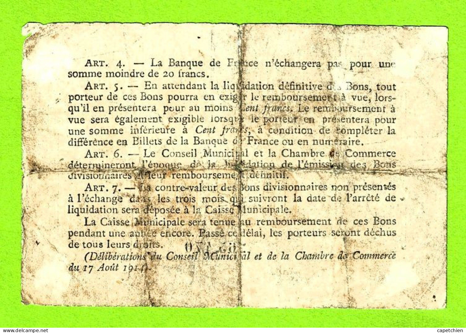 FRANCE / VILLE & CHAMBRE De COMMERCE De ROUEN / 50 CENTIMES /  1916  / N° 265470 - Handelskammer